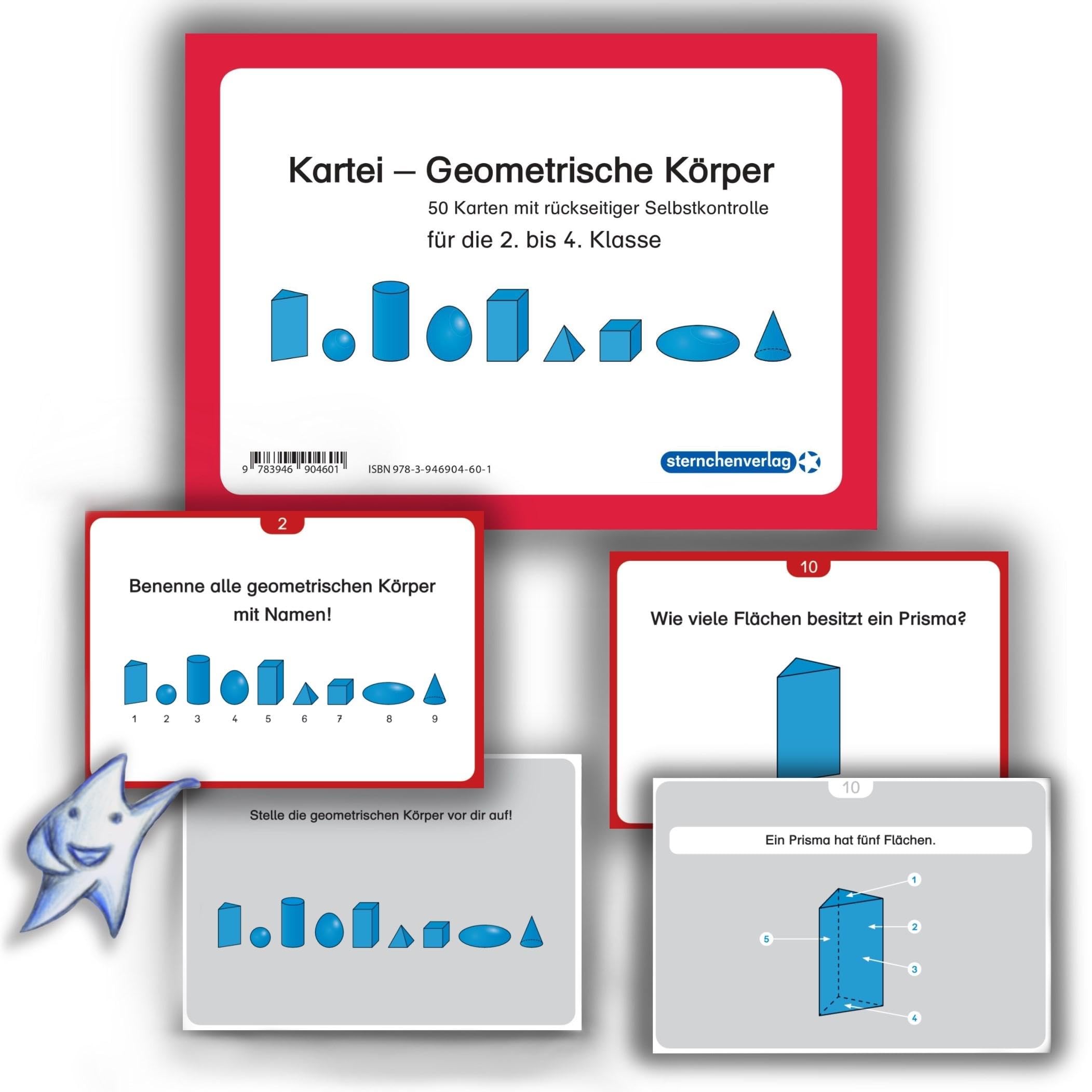 Kartei - Geometrische Körper für die 2. bis 4. Klasse: 50 stabile Karten DIN A6 mit rückseitigen Lösungen in transparenter Box