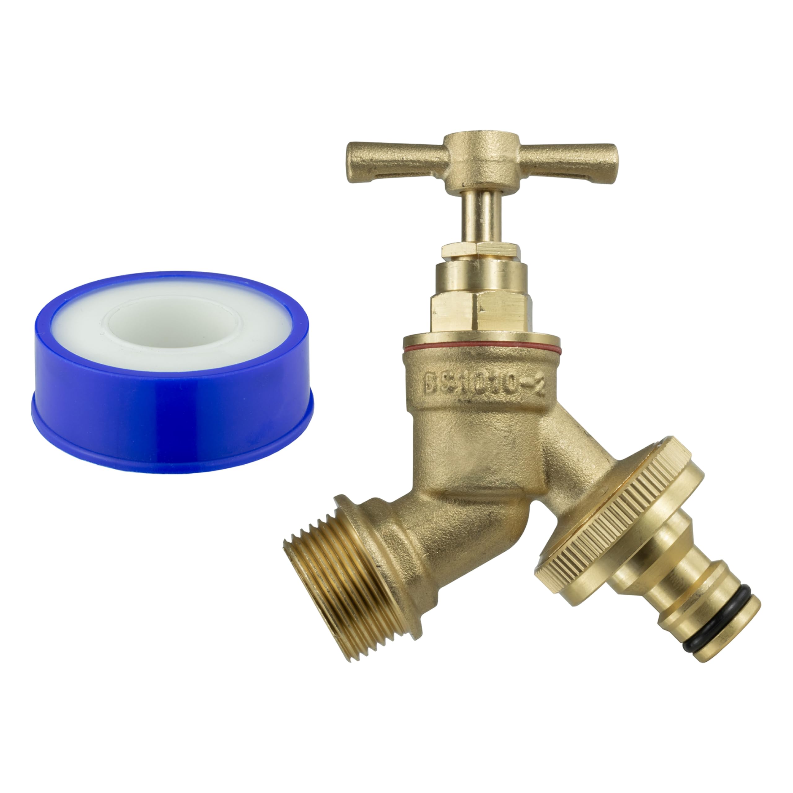 Cost Wise Brass Larger 3/4" Bsp Solid Garden Bib Tap With Universal Click-Lock Hose Connector+Free Thread Seal Tape!