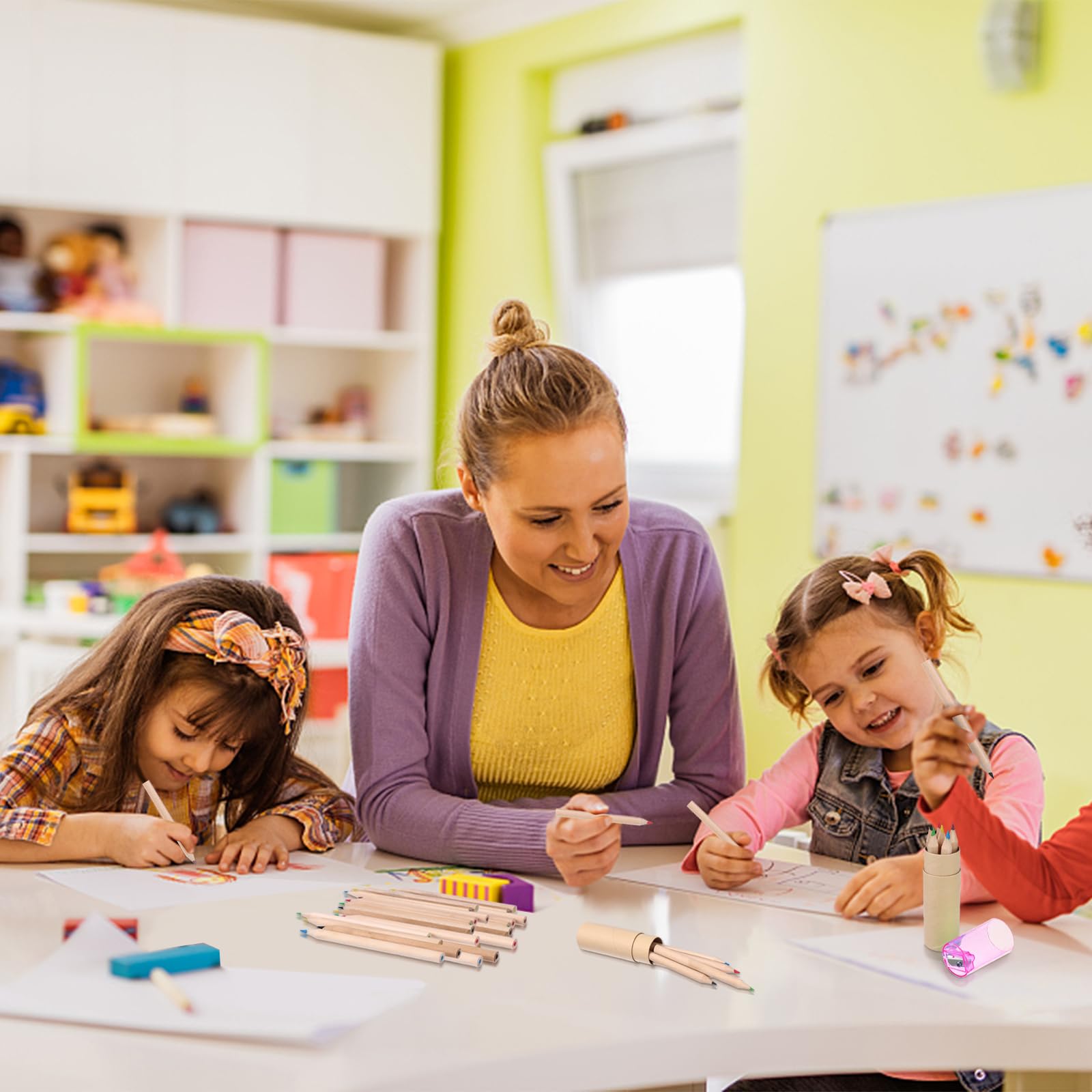 Mini-Zeichenstifte mit Spitzer, Mini-Zeichenstifte-Set für Kinder, 8,4 cm, kurze, dicke Farbstifte in Tube, Buntstifte für Erwachsene, Malbücher, Klassenzimmer, Schule, Zeichnen, 32 Stück