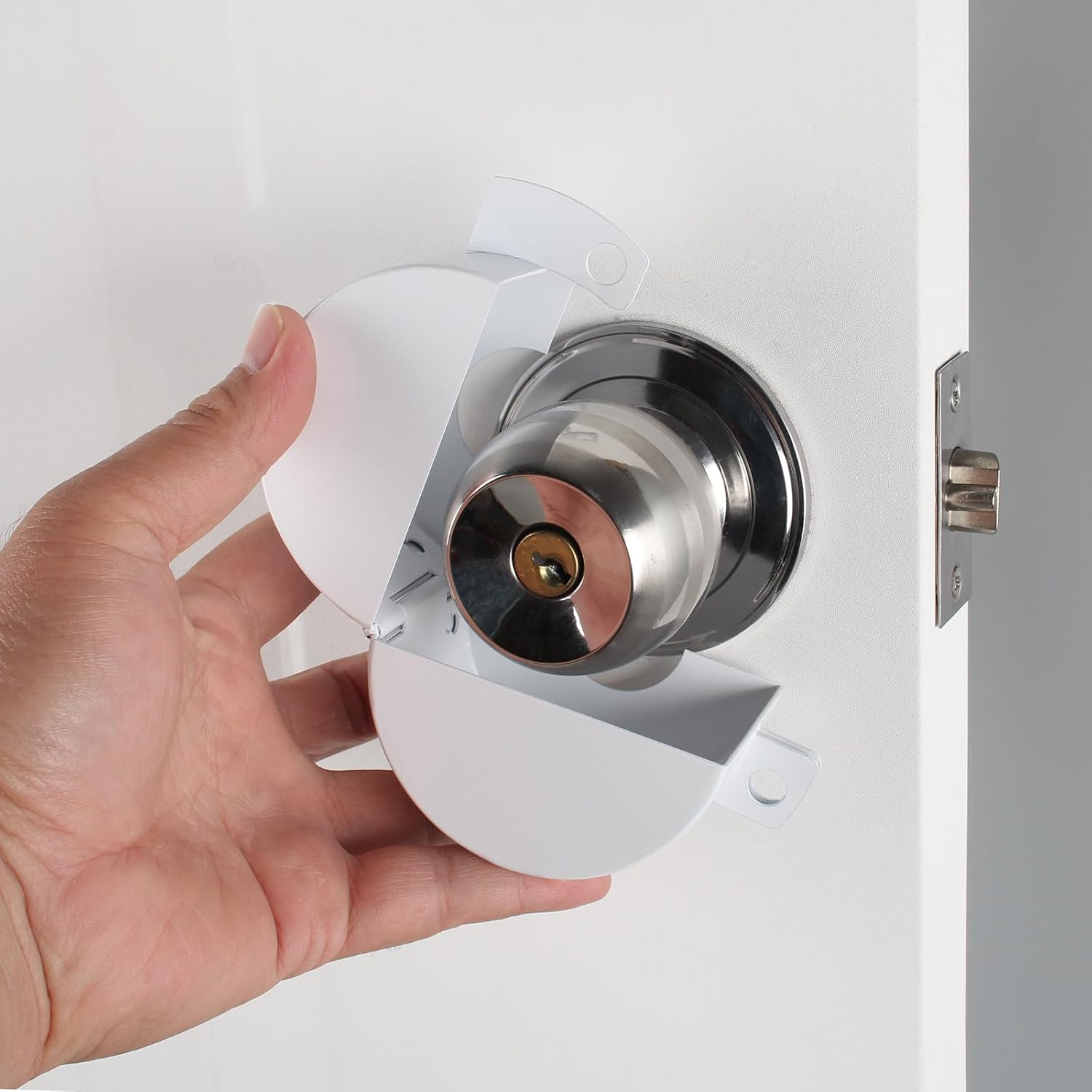 Door Knob Lockout Device Child Safety Doorknob Locking Cover Door Handle Lock,Prevents Access to Keyholes, Turing and Operating Door Knob,White