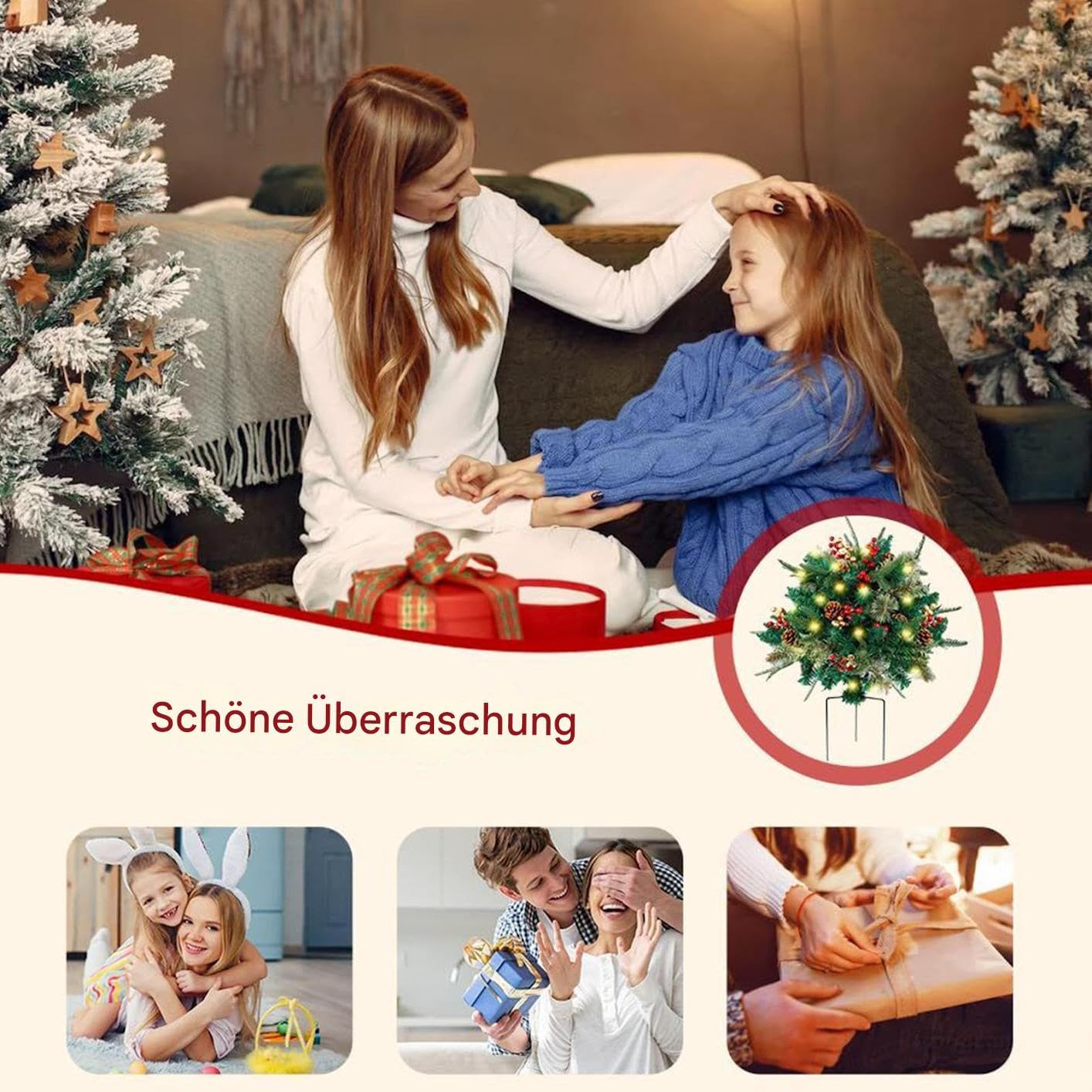 Relleno para Urna De Navidad Decoración Artificial Iluminada | Relleno Festivo Para Macetas Para Propietarios Y Decoradores Del Hogar Porche Entrada Umbral Patio Jardín Interior