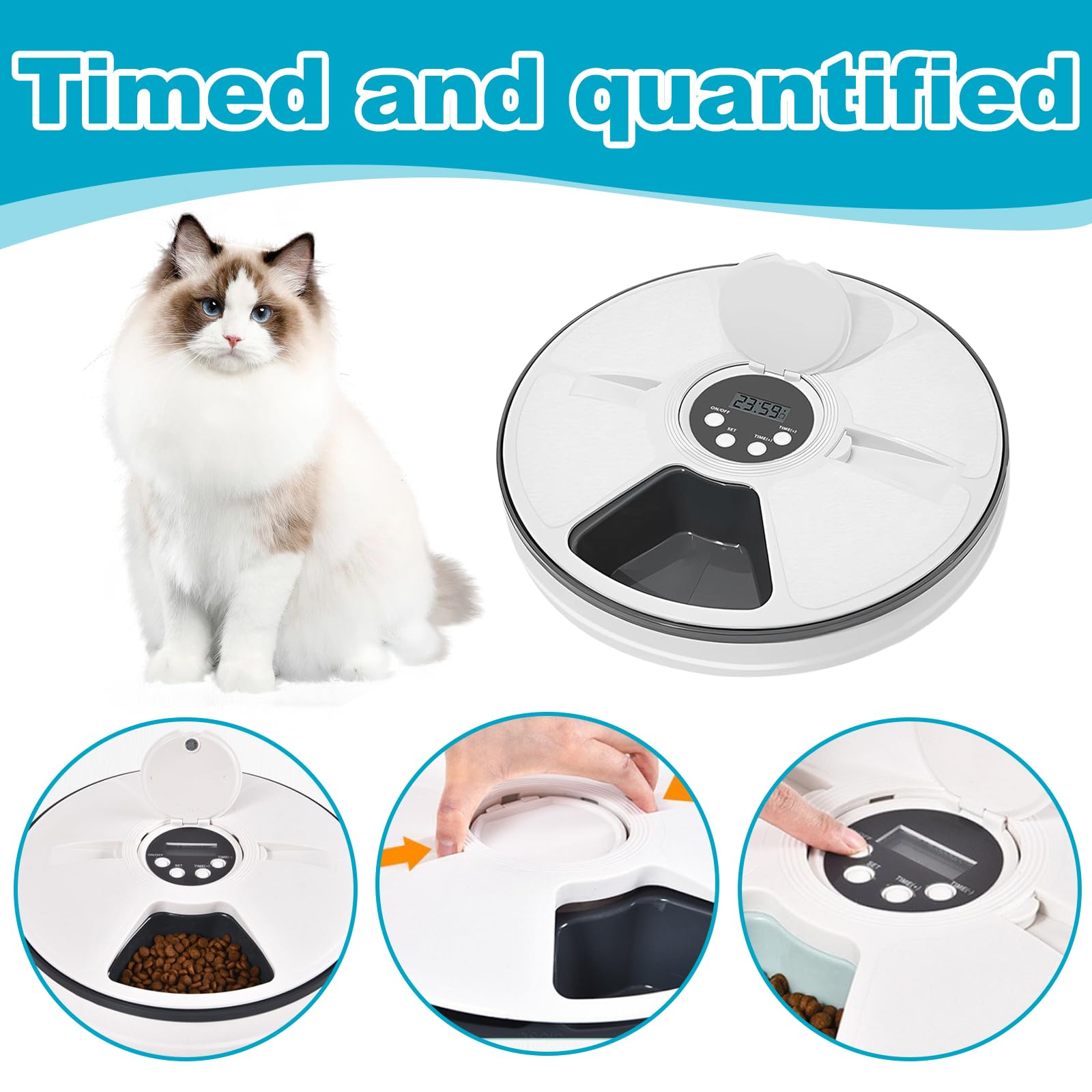 Futterautomat Katze, Automatischer Futterautomat, Futterspender Nassfutter Automat mit 6 Mahlzeiten, Automatische Katzenzufuhr für Nassfutter, Katzenfutter Automat Für Katzen und Kleine Hunde