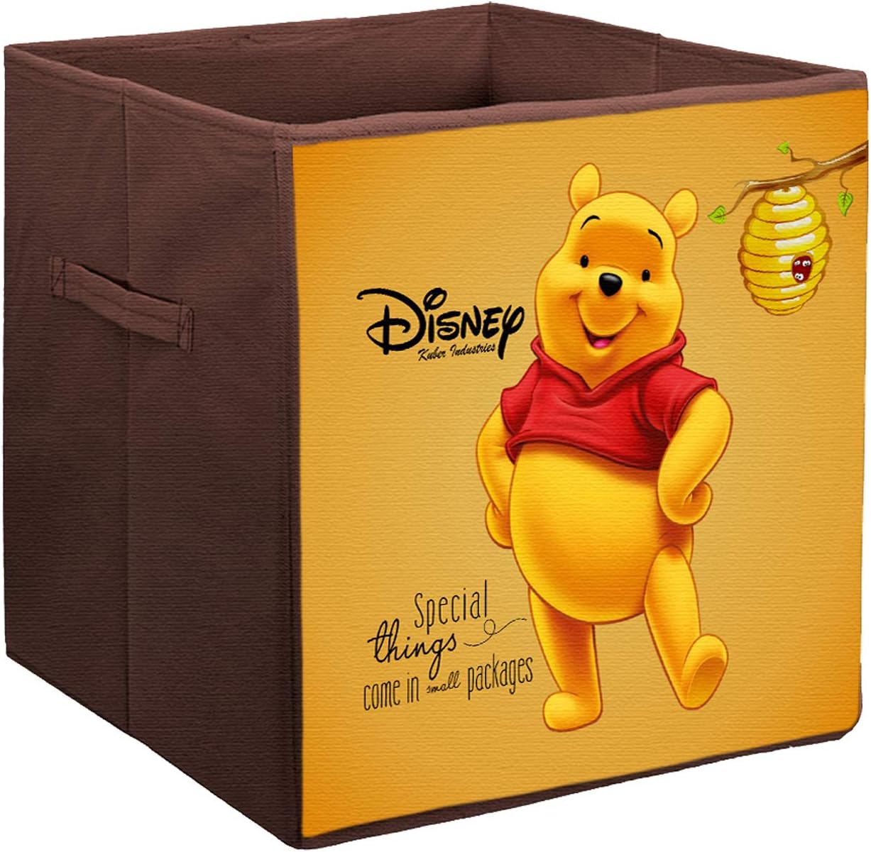 Kuber Industries Foldable Boxes For Storage - Multipurpose Storage Organizer For Clothes | Wardrobe | Closet | Toys | Books - Disney Winnie The Pooh Print - Undergarment Organizer Basket (Brown)