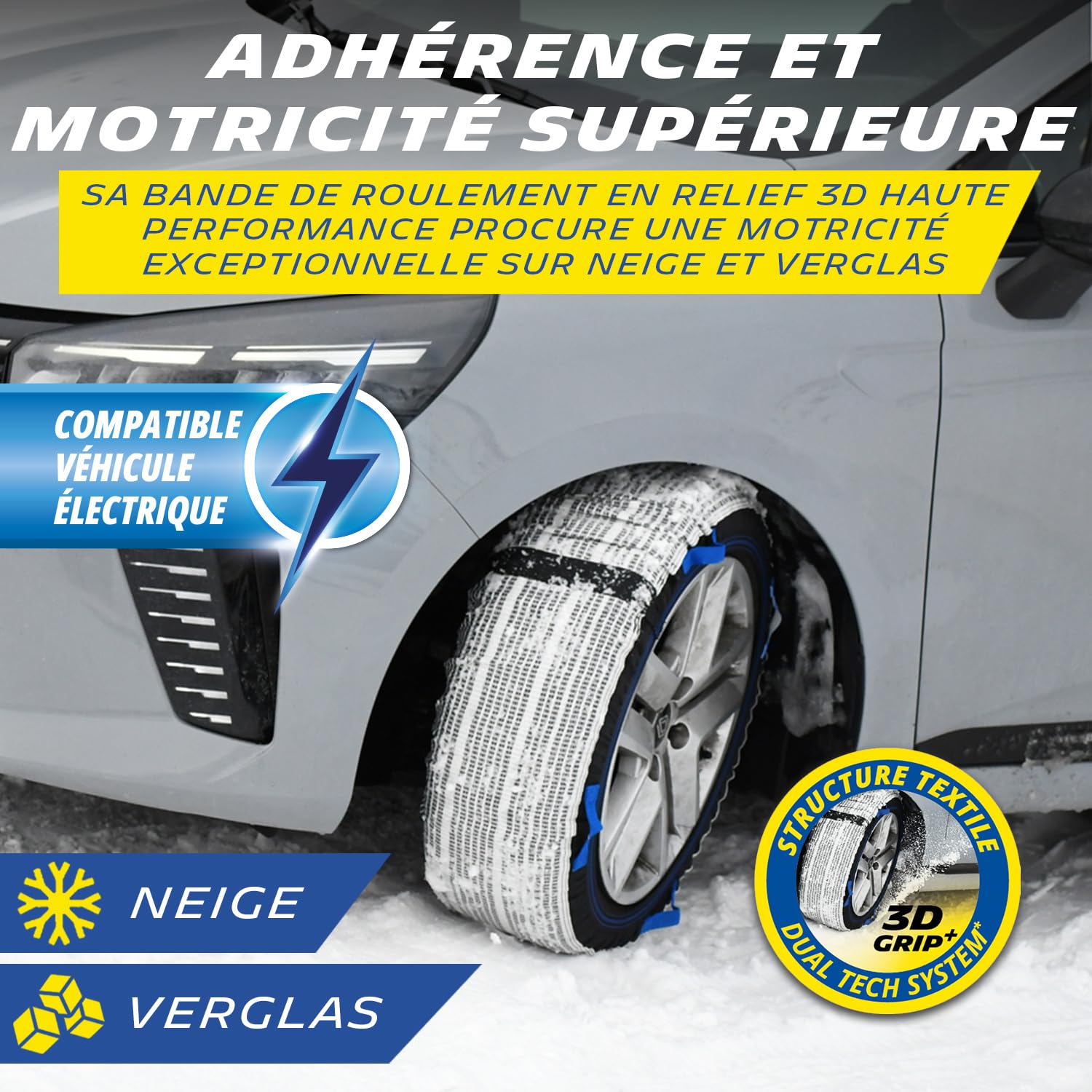 MICHELIN SOS GRIP XTREM 3D Chaussettes à Neige Haute Performance-X9- Motricité et Adhérence 3D Exceptionnels sur Neige et Verglas - Durabilité Supérieure - Compatible Véhicules Électriques