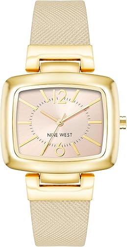 Nine West NW1856NTNT - Reloj con correa texturizada en tono dorado y bronceado para mujer Beige Oro