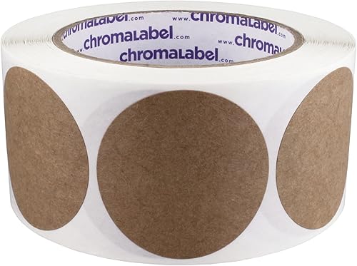 ChromaLabel Etiquetas adhesivas permanentes de punto Kraft de etiquetas redondas, 500 etiquetas por rollo, 2 pulgadas