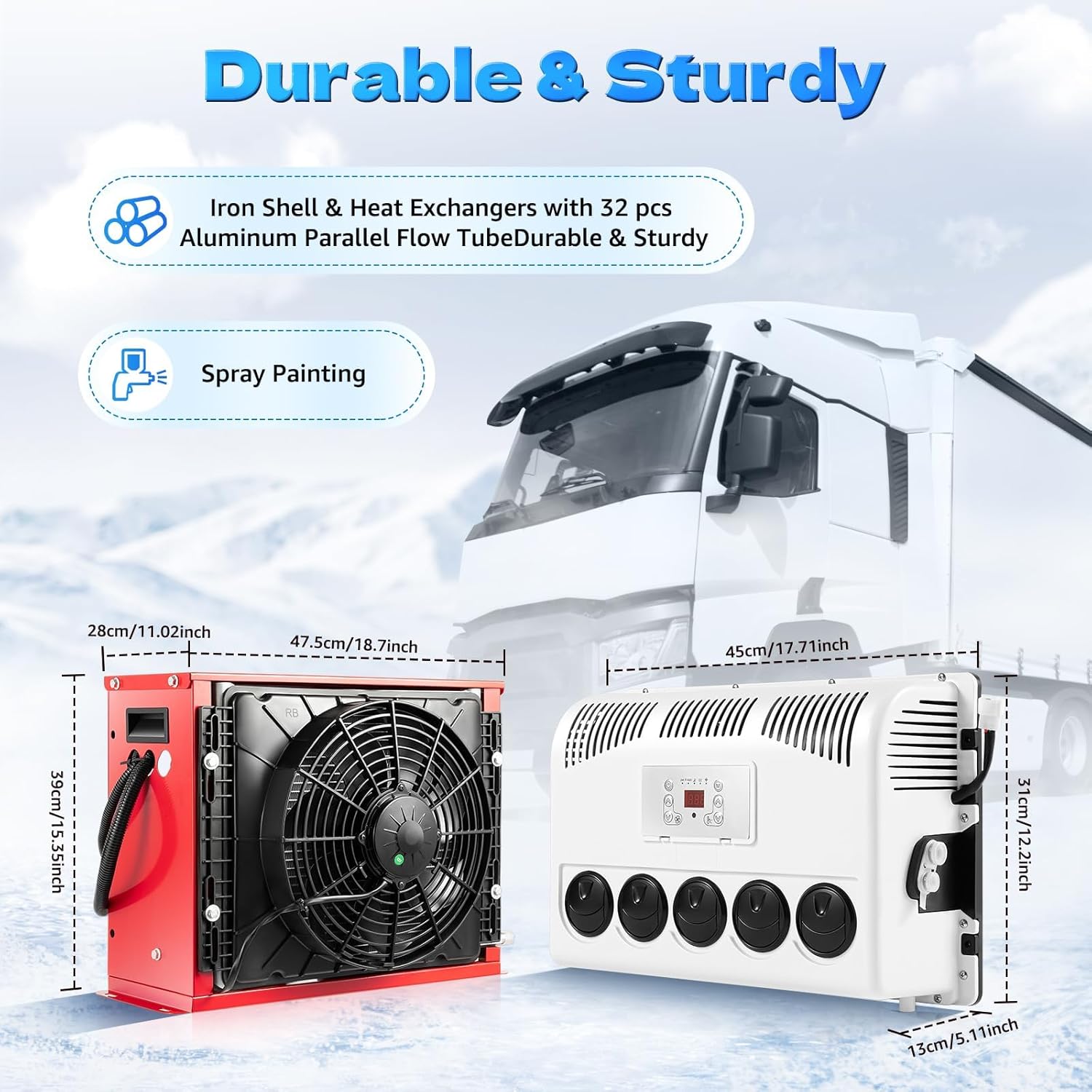 12V Air Conditioner, Split Type 11000 BTU Truck Cab Air Conditioner for Semi Trucks Bus Caravan, AC Unit Electric Mini Split Cooling Rapidly RV Air Conditioners