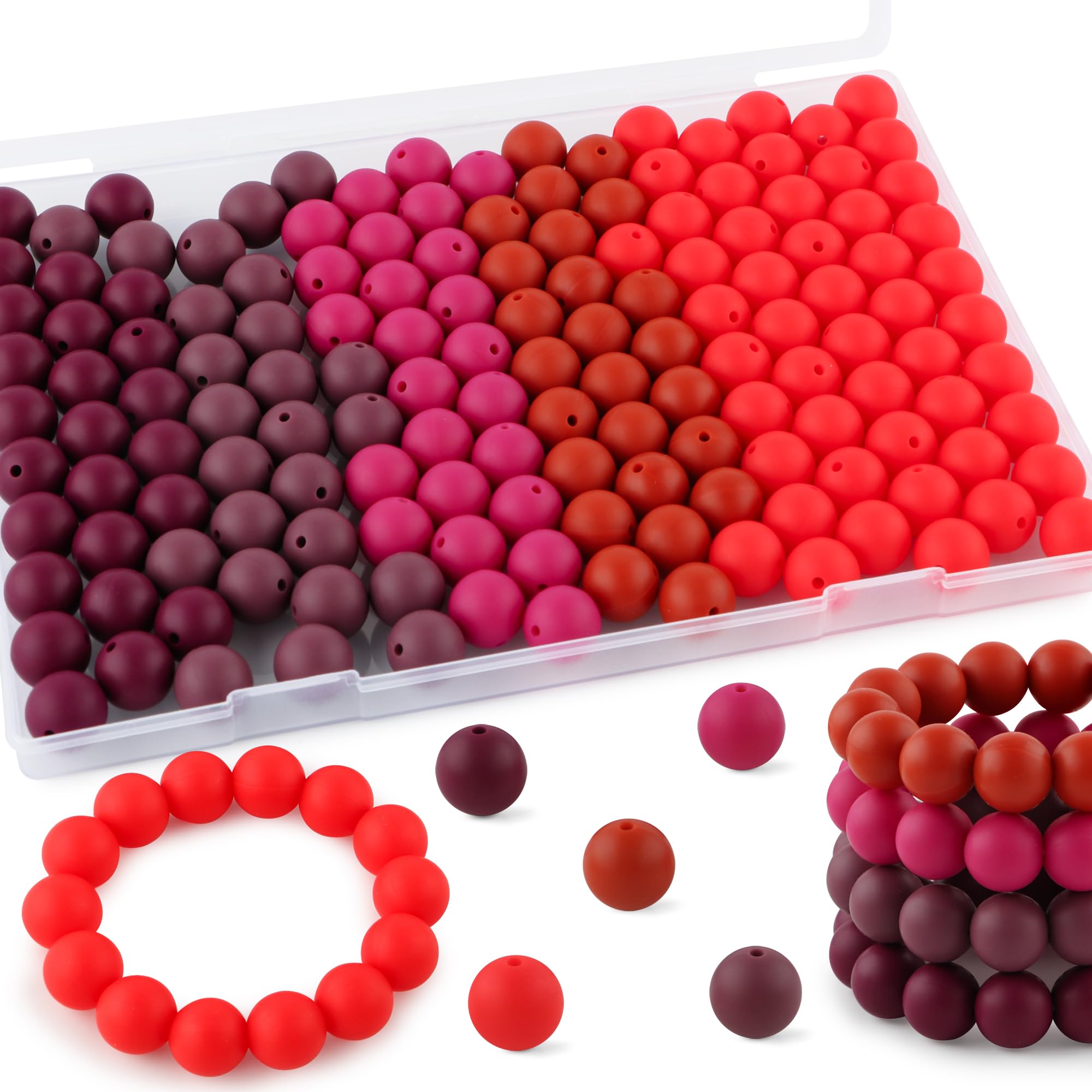 Kovict 160Pcs Silicone Beads 12mm Mix Color, Bulk Silicone Beads 12mm for Keychain Pens and Bracelet Making(Red) — image 1