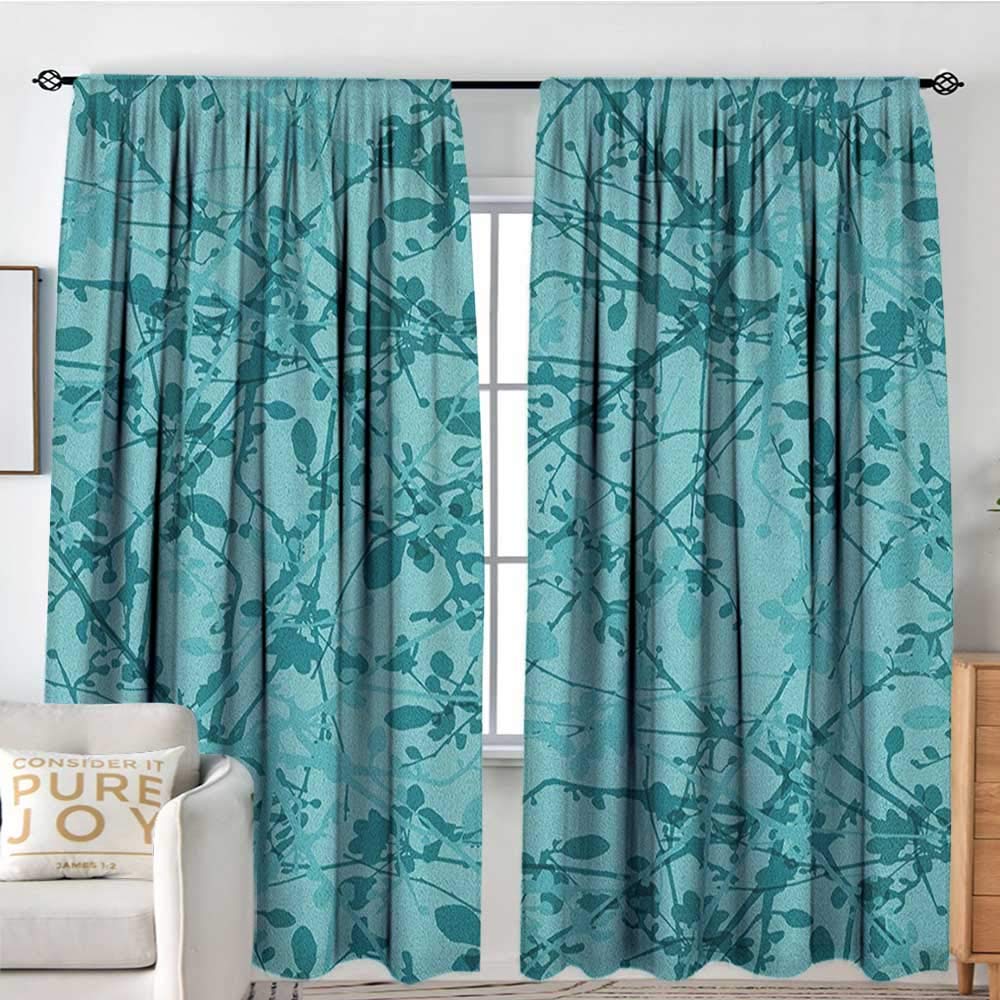 NUOMANAN Waterproof Window Curtain Teal,Ink Drawing Inspired Intertwined Tree Branches Buds and Leaves in Abstract Design, Teal Turquoise,Blackout Draperies for Bedroom 72"x96"