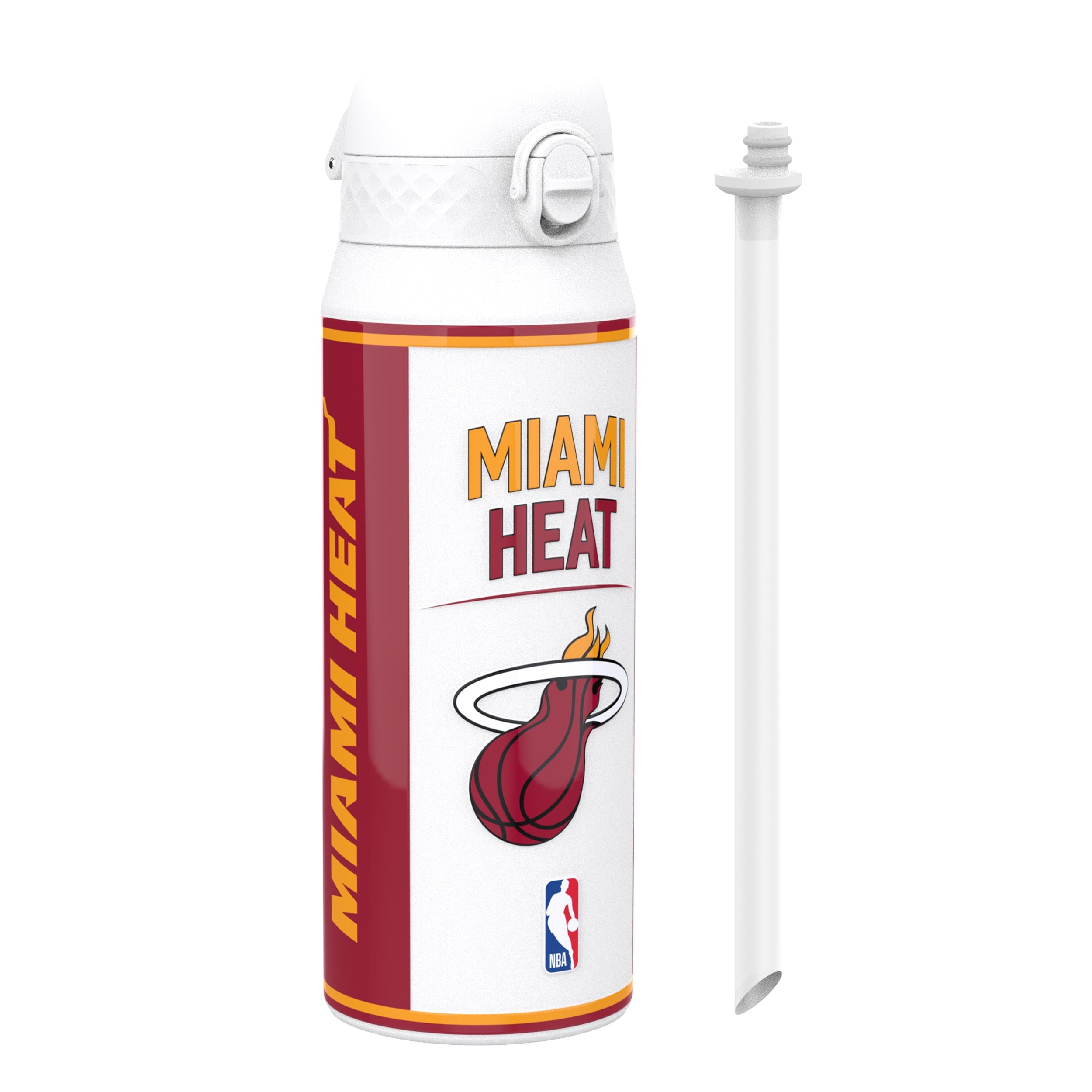 Ion8 NBA Miami Heat Sports Thermal Water Bottle with Removable Straw, 750ml/24oz, Leak-proof Insulated Drinking Bottle, Easy to Open, Secure Lock, Dishwasher Safe, Flip Cover, Metal Bottle
