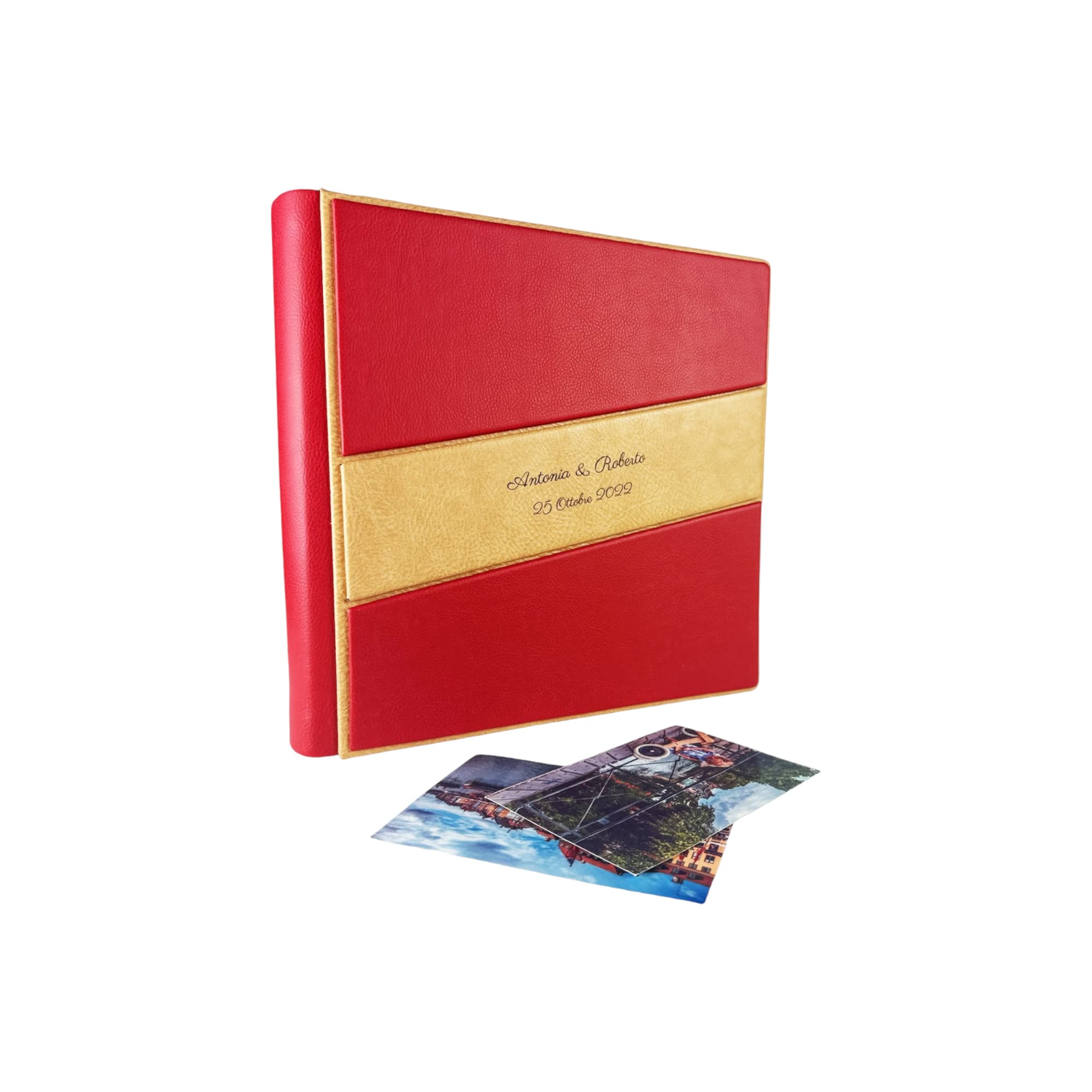 TriVin Art -Saturno- Álbum de fotos artesanal de piel sintética, varios tamaños y personalizable con grabado, ideal para cualquier evento. (rojo)