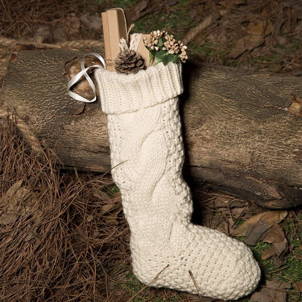 18 Large Size Cable Knit Christmas Stockings,Unique Burgundy Xmas Stocking Decorations for Family Holiday Season Decor (White)