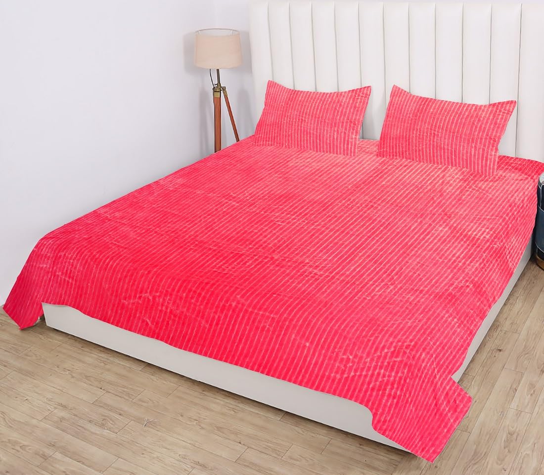 RD TRENDRD TREND Warm/Winter Super Soft Solid Self Stripe King Size Flat Double Bedsheet(90 x 100 Inch) with 2 Pillow Cover (18 x 28 Inch) Colour Red