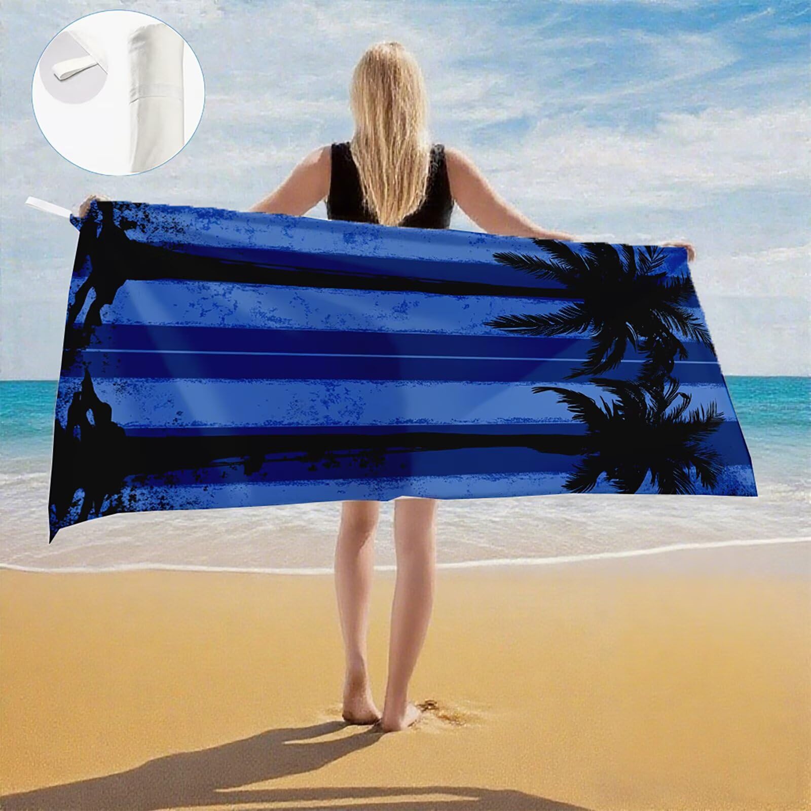 Serviette de Plage XXL 100x200 cm,Cocotier Serviette Plage Microfibre avec Séchage Rapide, Anti-Sable, Absorbante Fonction Design pour Vacances Piscine Pique-Nique Voyages Yoga, Cadeau Femme Q-623