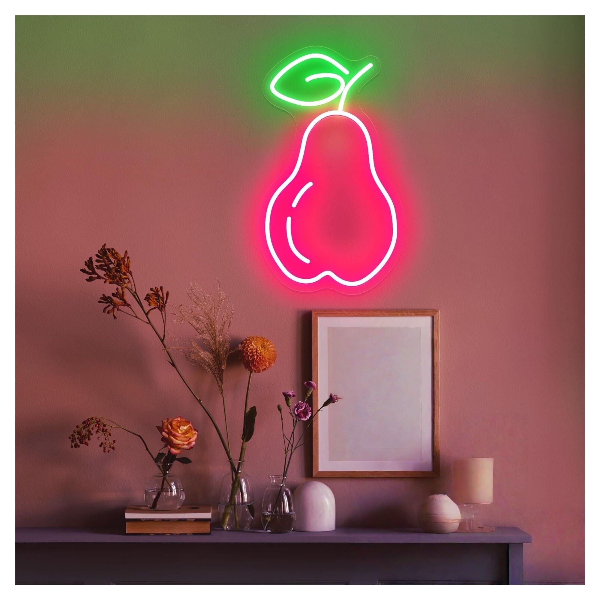 SHOUXI Sign Lamp Pear Fruit Neon Sign, Suitable for Kids Room Shop Decor with Brightness Adjustable 19cmx30cm