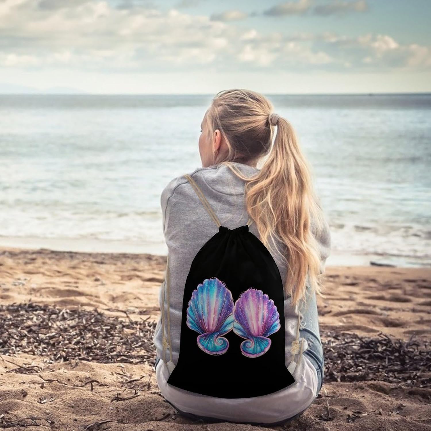 Mermaides Sea Shell Bra Drawstring Backpack for Men Women Sports Gym Bag String Bag