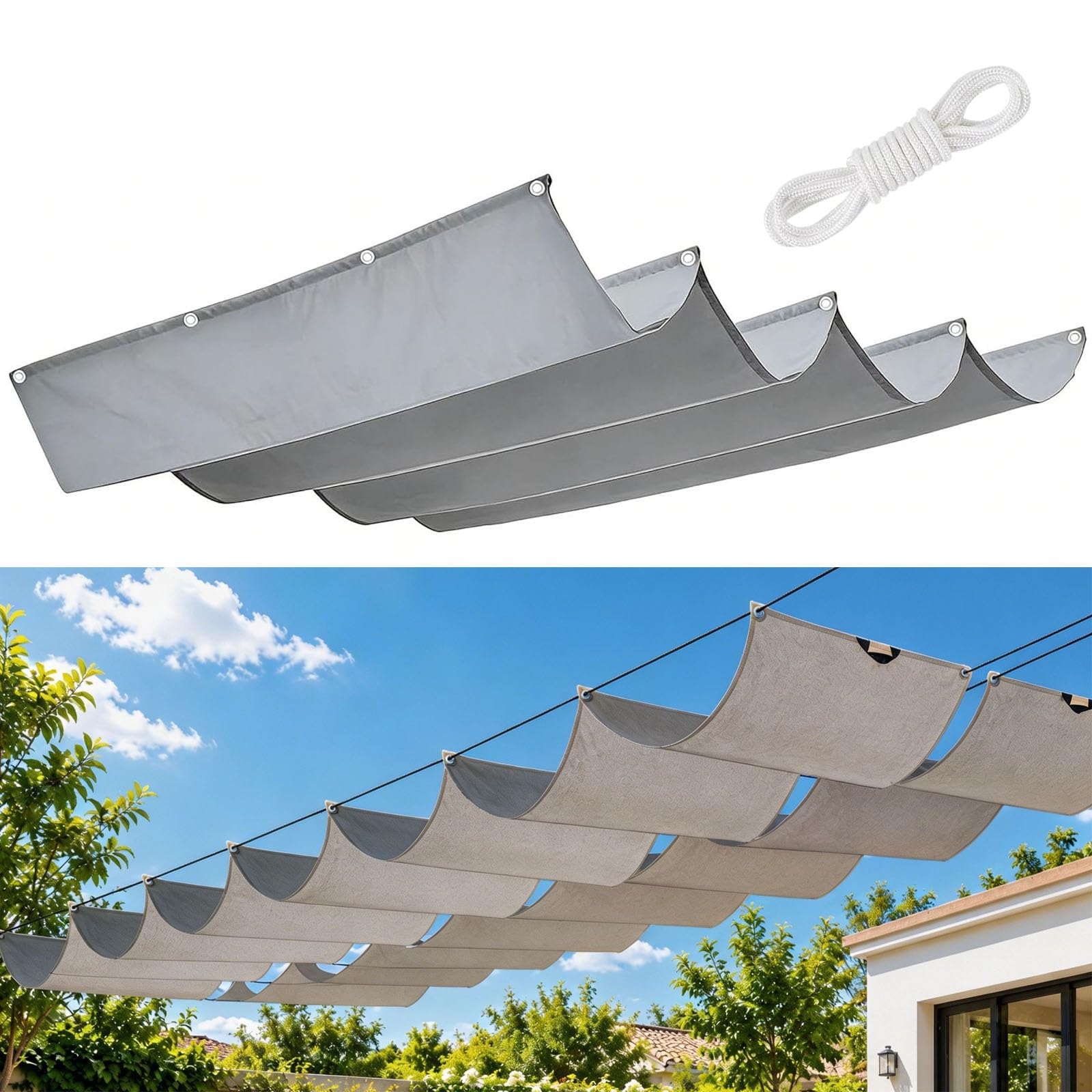 Toldo Vela Rectangular para Jardín y Terraza de 120x150cm con Resistencia al Clima en Gris Claro