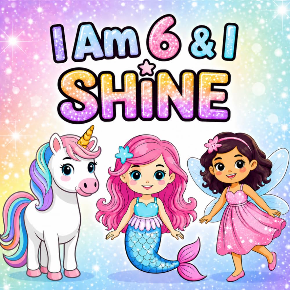 I Am 6 & I Shine: A Cute Coloring Book with Unicorns, Mermaids, Princesses & Fairies – Positive Affirmations for Confident & Happy 6-Year-Olds | Perfect Gift for Girls