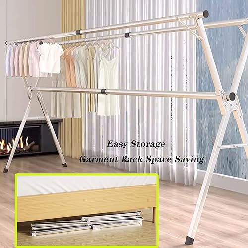 Miniatura 6 de Estante de secado de ropa plegable para lavandería, tendedero de ropa al aire libre, percheros para colgar ropa, tendedero de acero inoxidable (94.5