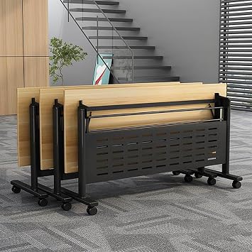 Folding Conference Room Tables with Silent Wheels| Foldable Flip Top Office Meeting Table| Mobile Seminars Dynamic Meetings Training Tables For Offices, Classrooms, Meeting RoomBlack,55x16x30in Li