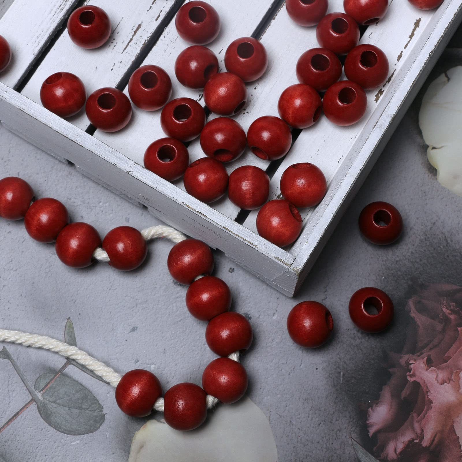 Rote Holzperlen 18 Mm – Großes Loch 10 Mm – 50 Stück, Für Makramee, Schmuck & Deko – Vintage-Stil