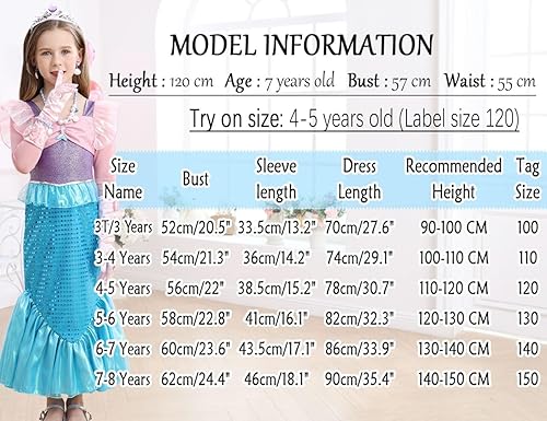 Miniatura 6 de Disfraz de princesa de sirena para niñas pequeñas, vestido de fiesta para niños pequeños, vestido de Halloween