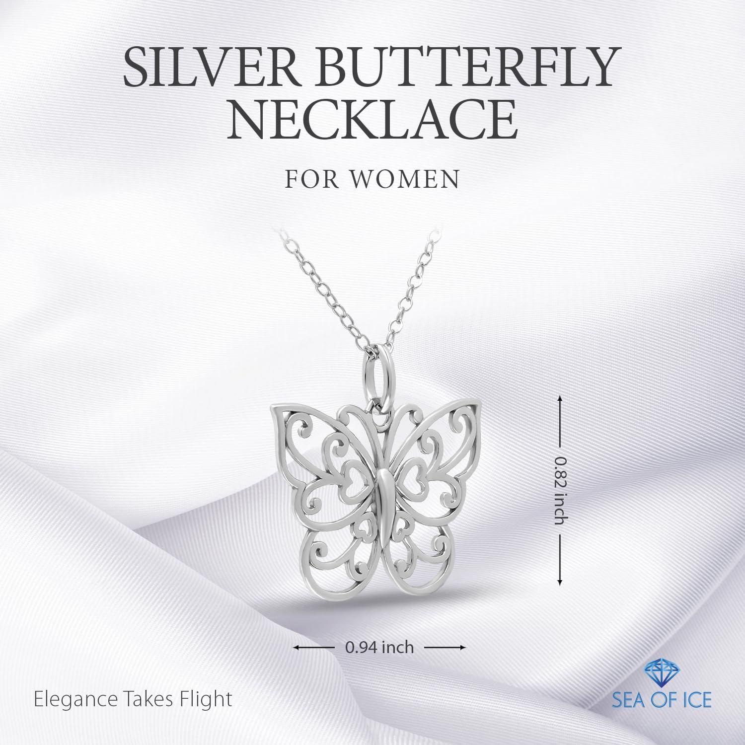 SEA OF ICE Silver Butterfly Necklace – 18 Inch Sterling Silver Butterfly Chain – Elegant Filigree Pendant Necklace for Women– Skin Friendly Necklaces Aesthetic Ideal for Party, Everyday Wear - Image 2