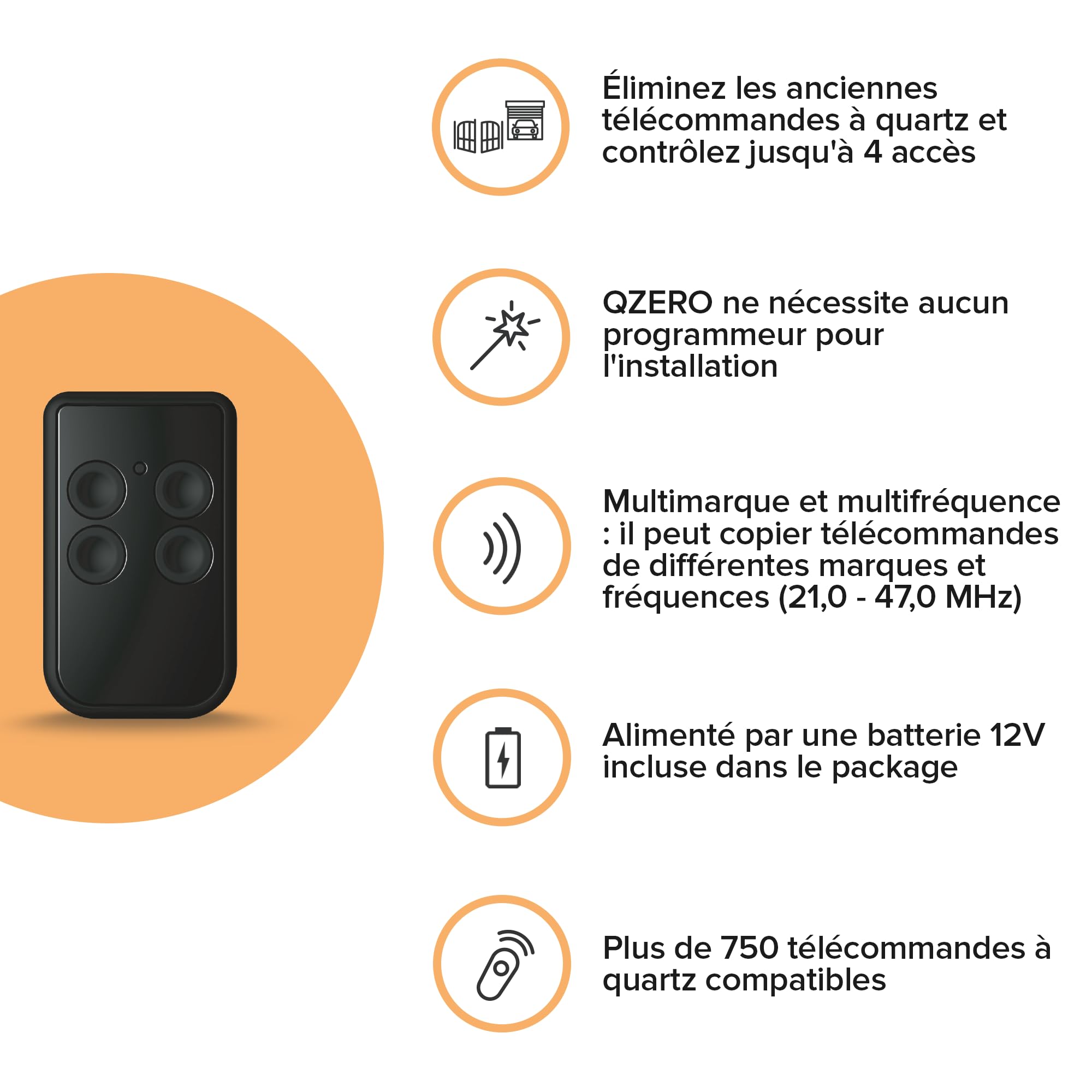 1Control QZERO, 2 radiocommandes universelles quarzates à 4 Touches. Remplace jusqu'à 4 télécommandes Quarzati de 21 MHz à 47 MHz, même de Marques et fréquences différentes - Made in Italy (Noir)