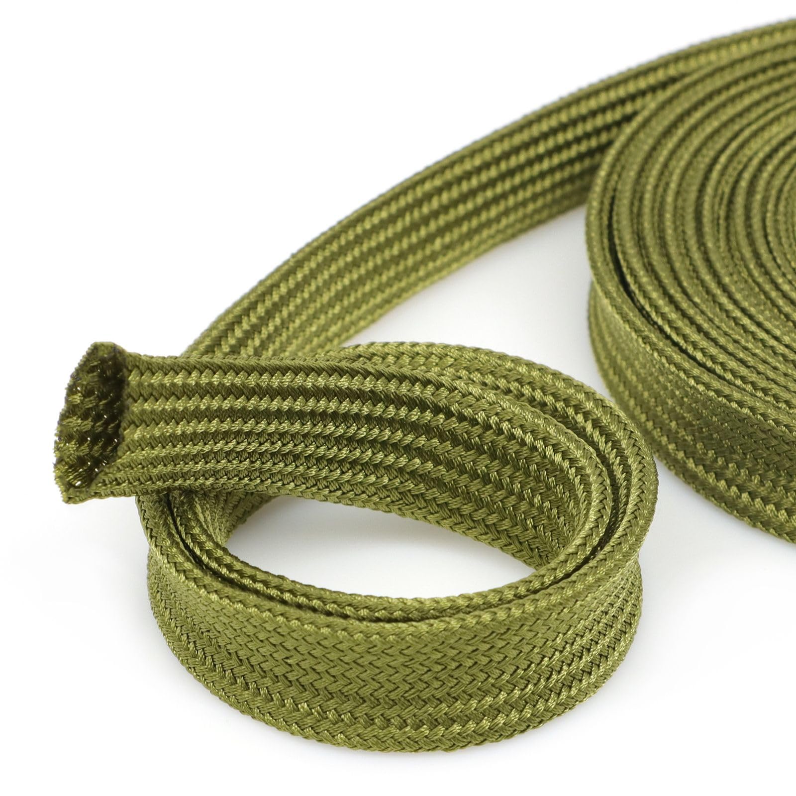 HOLED 5/32" Nylon Braided Cable Sleeve for Hydraulic Cord Tig Welding Cable Cord Audio Video Cable Management, Wire Loom Cord Wrap Wire Sleeve Protector from Cat Dog Chewing (Green, 10FT)