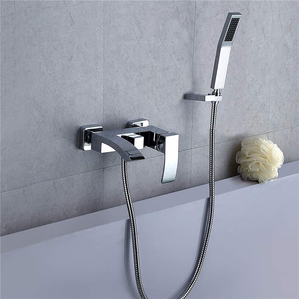 Rubinetti per vasca classici con miscelatore per doccia, rubinetto per vasca monocomando a cascata a parete con doccetta, rubinetti per vasca calda e fredda da bagno in ottone cromato con set di tub