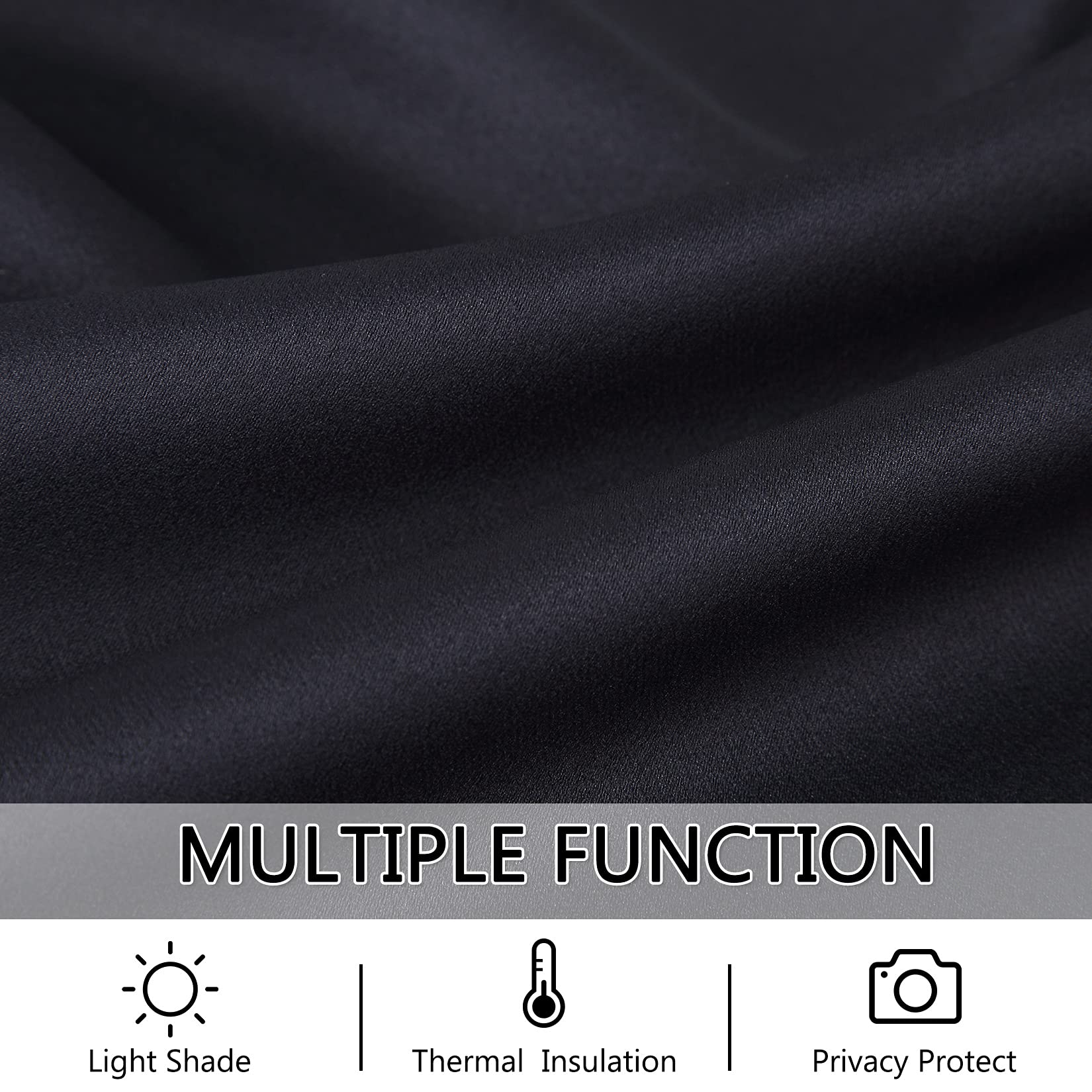 LinTimes Blackout Kitchen Curtains,52 x 15 inch Long,Black,Rod Pocket Short Blackout Curtain for Small Windows,Thermal Window Treatment and Room Darkening Cafe Curtain - Image 3