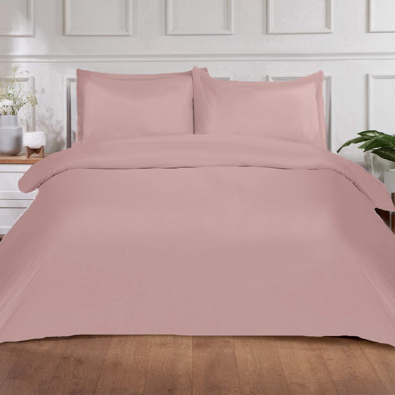 Brentfords Plain Dye Luxury Duvet Cover with Oxford Pillowcase Case Soft Microfibre Bedding Linen Set, Blush Pink - Queen