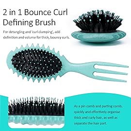 Curly Hair Boar Bristle Curl Defining Brush for Wave Straight Hair, Unique Trident Handle Design Defineing Brush for Wet Dry Hairs Styling Massage Hairbrush Hairs Pick Comb Green