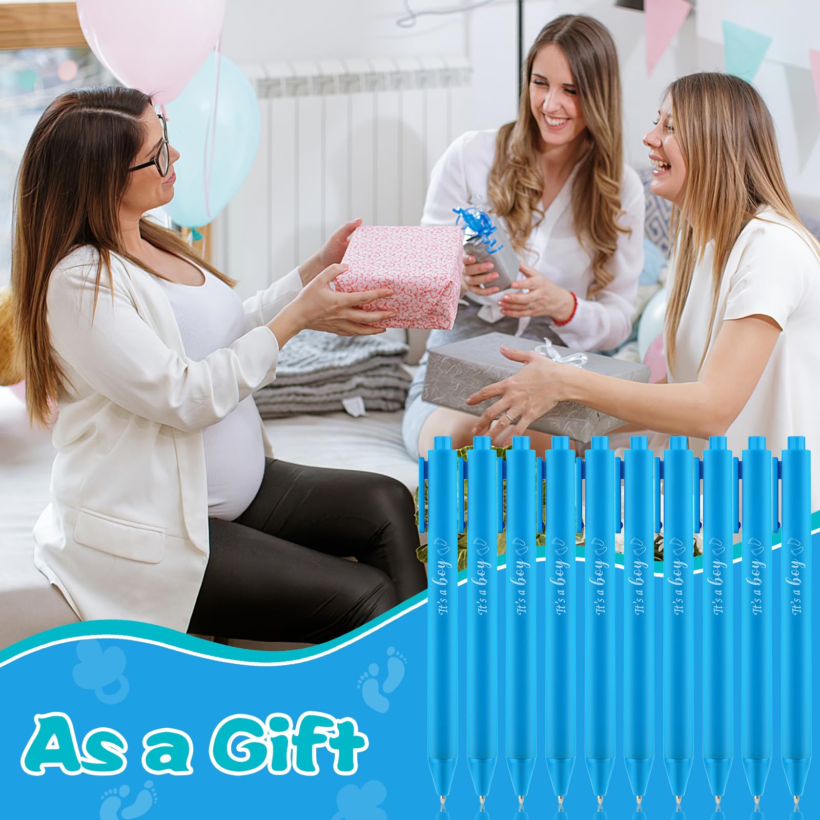 60 bolígrafos azules para baby shower, bolígrafos retráctiles con tinta negra para fiestas de niños, baby shower, invitados, profesores, estudiantes, oficina, escuela, escritura, diario, suministros