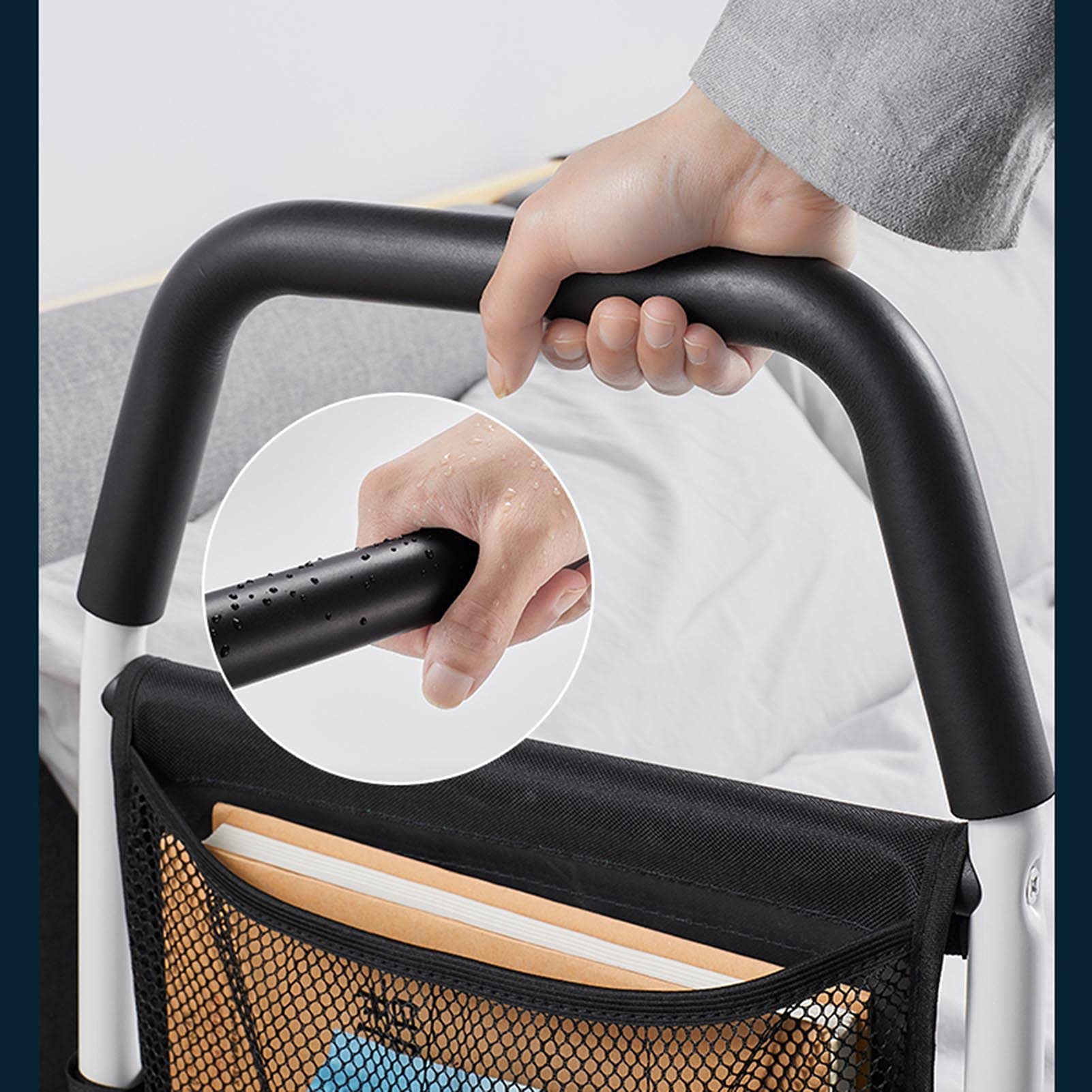 Sponda Letto di Sicurezza, Aiuto alla Mobilità con Utile Tasca Portaoggetti, Maniglia per Binario di Aiuto al Letto Carico Massimo 136KG