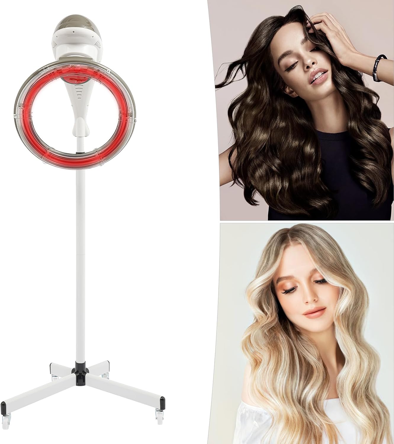 Stand Salon Hair Dryer, 950W Professional Infrared Hair Color Processor with Time & Temperature & Height Adjustable, Perm Styling Care Orbiting Rotating Hair Drying with Casters for Barbershops