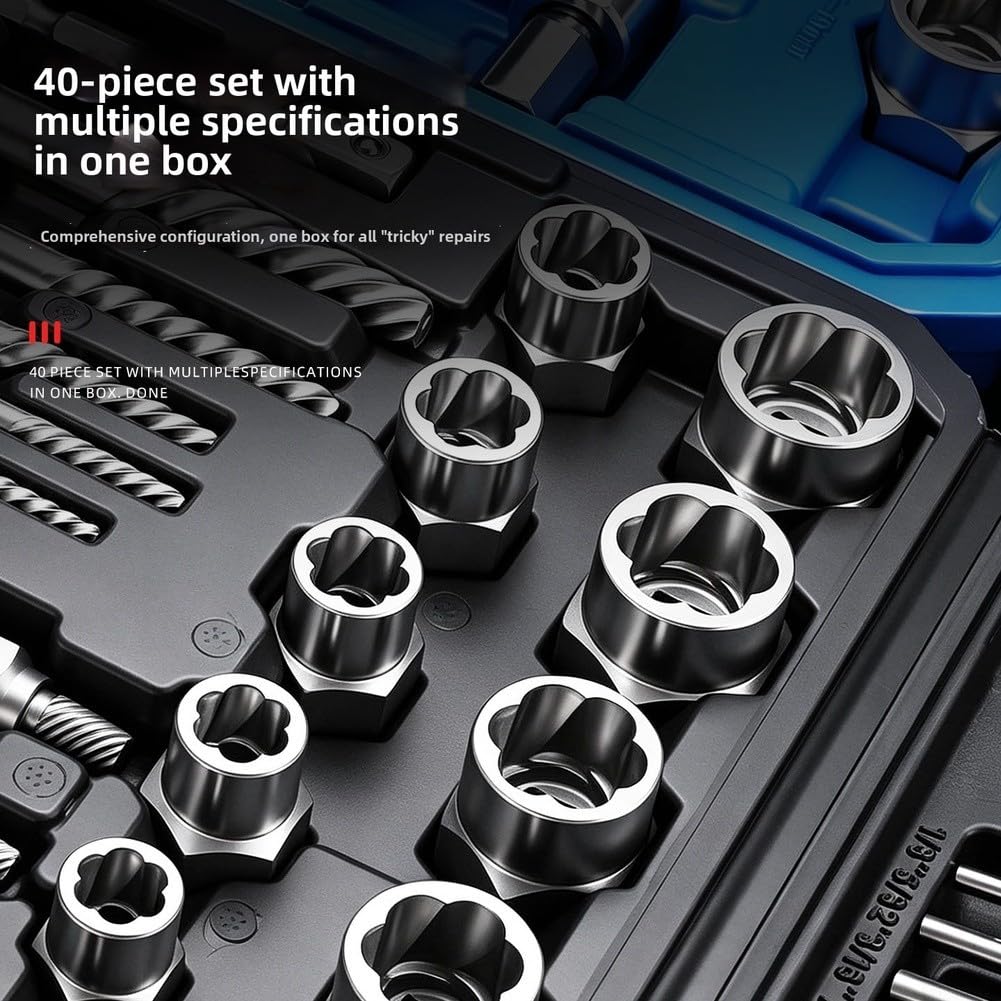 Set di estrattori per dadi rotti, strumento per la rimozione di bulloni danneggiati per dadi spogliati e arrotondati, set di chiavi a bussola resistenti (set da 28 pezzi)