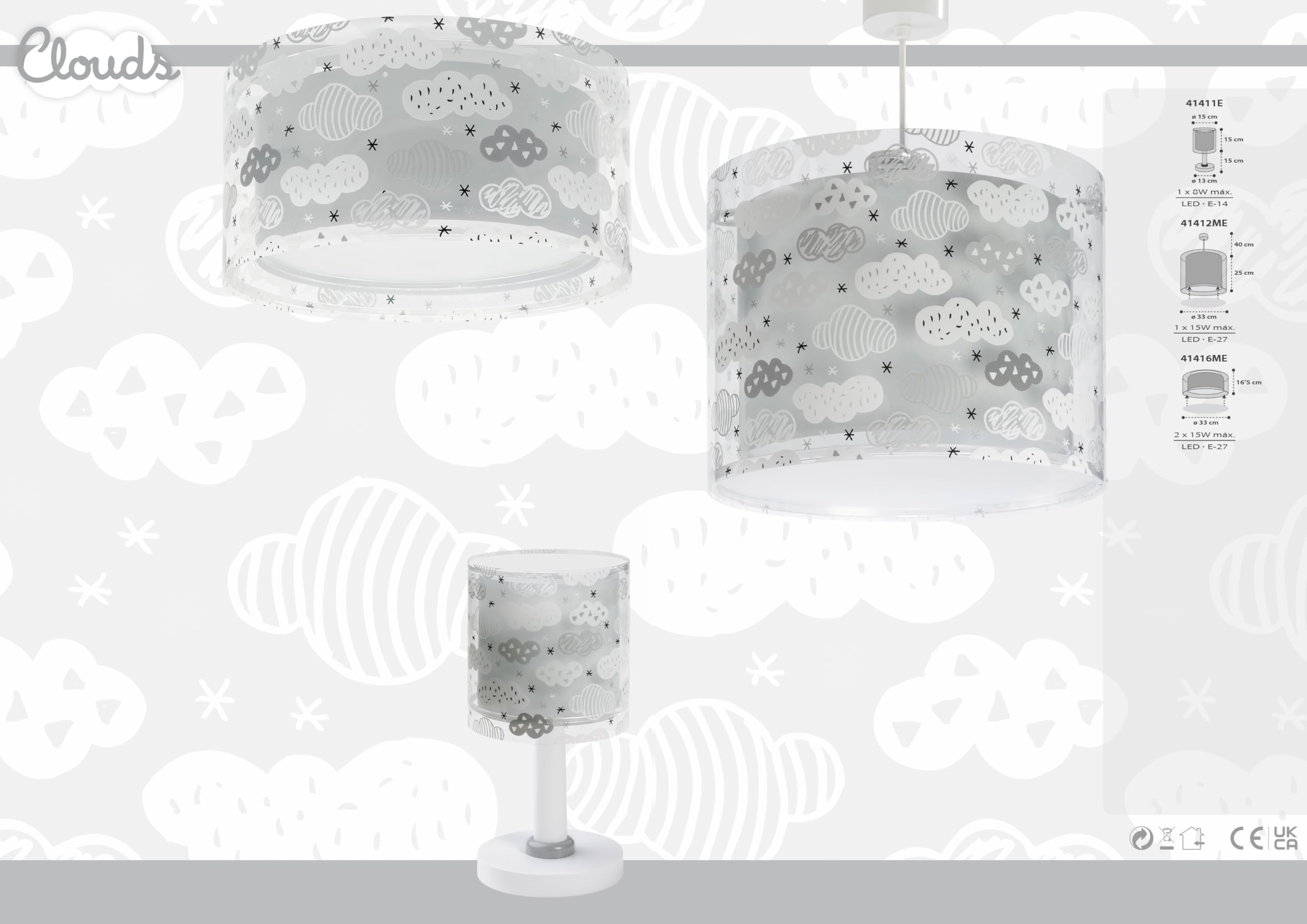 Dalber Lustre Chambre Lampe Suspension Plafonnier Enfants Nuages Rose 33 x 33 x 25 cm E27