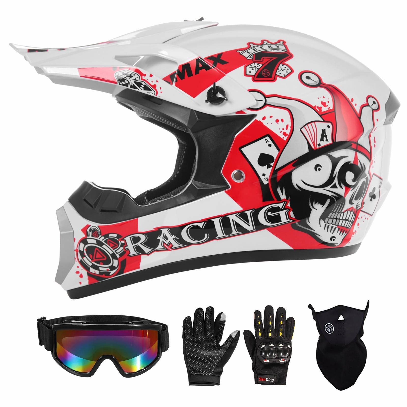 SPARK DOT Motocross Helmet Full Face Motorcycle Off-Road Gloves Goggles Mask 4Pcs Set