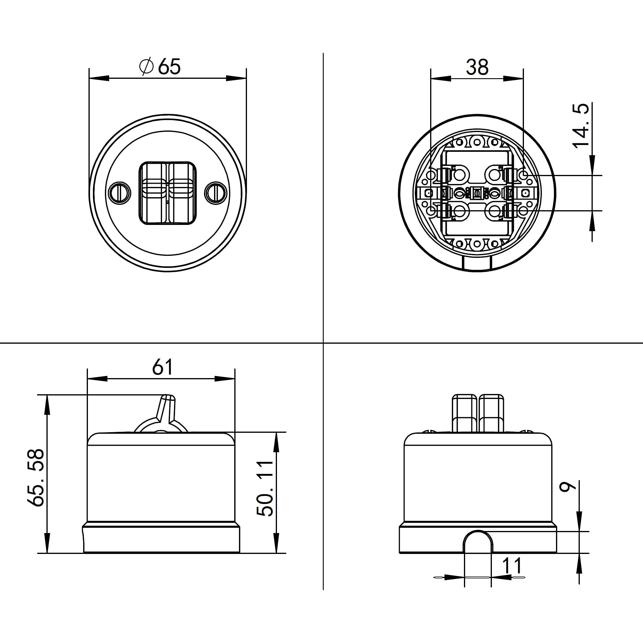 Aufputz Porzellan Retro Toggle Doppelschalter, All-in-One, Serie QR1 schwarz