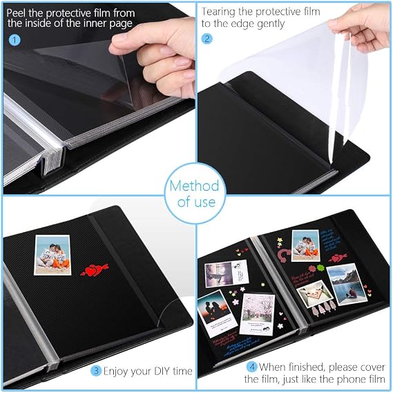 1DOT2 Self-Adhesive Photo Album, 60 Black Pages Self-Stick Page DIY Anniversary Travel Memory Book, Leather Cover, Magnetic Scrapbook Family Album for Christmas, Birthday, Valentines Day Gifts