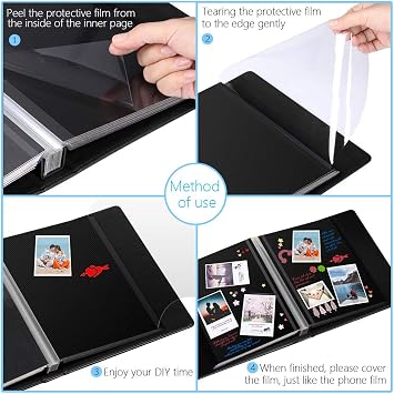 1DOT2 Self-Adhesive Photo Album, 60 Black Pages Self-Stick Page DIY Anniversary Travel Memory Book, Leather Cover, Magnetic Scrapbook Family Album for Christmas, Birthday, Valentines Day Gifts