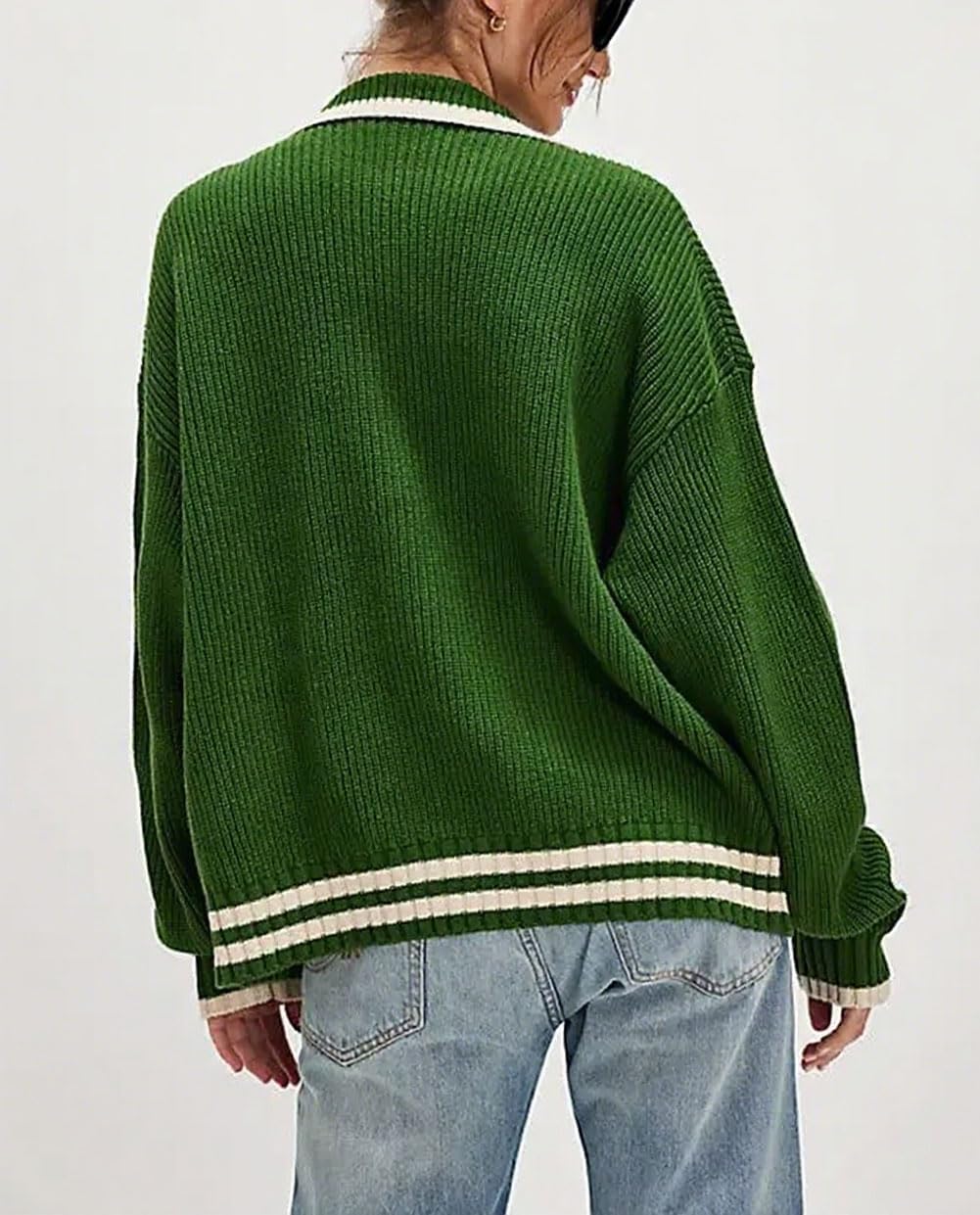 CHARTOU Casual Knit Zip Up Sweater for Women 2025 Fall Outfits Contrast Trim Open Front Cardigan Sweater Outwear Coats - Image 4