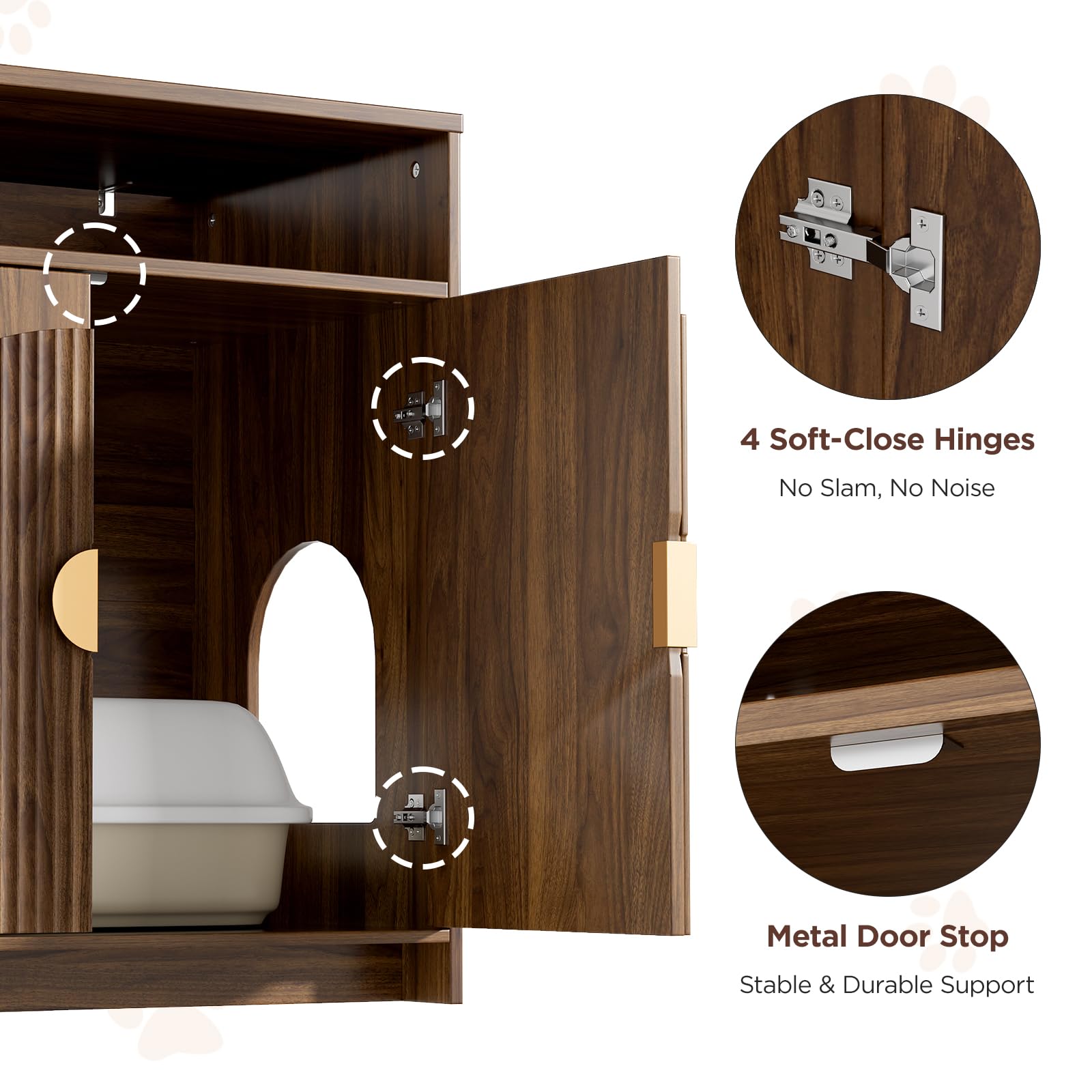 Cat Litter Box Enclosure, Cat Litter Box Furniture with Storage, Modern Fluted Arched Hidden Litter Box with Dual Entry, Waterproof Cat Box Enclosure, Side Table, Walnut - image 4