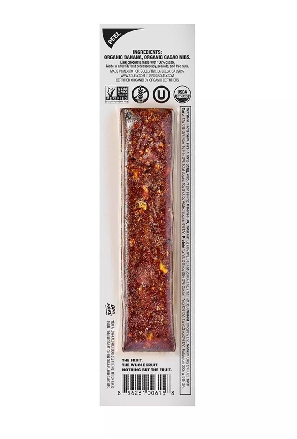 Organic Fruit Jerky, Banana with Cacao, 12 Strips, 0.8 oz (23 g) Each, Solely