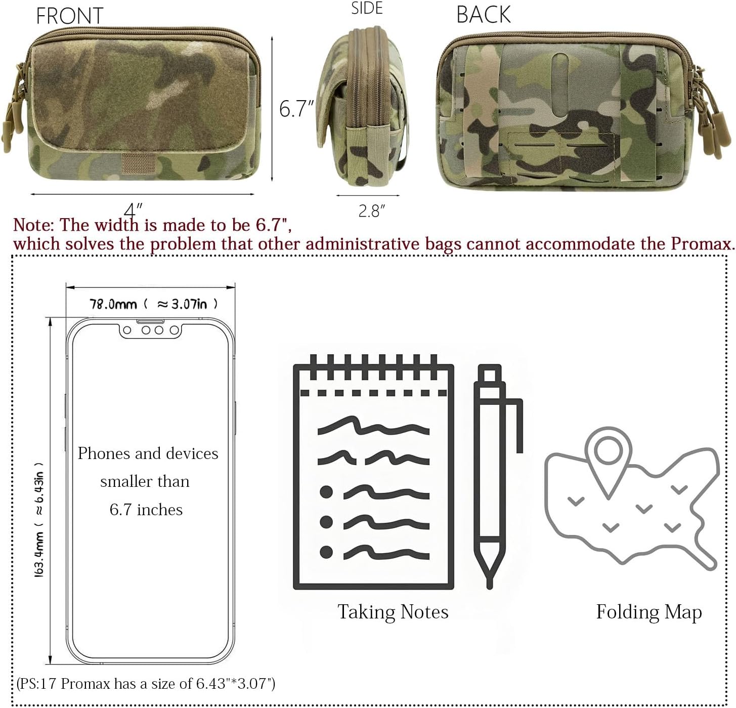 Tactical Admin Pouch – MOLLE-Compatible Chest Bag for Phone & EDC Gear (6.5" x 4") – Durable 1000D Nylon, 2-Way Zipper, Fits Vest, Belt, Backpack (FCPC V5/JPC 2.0/AVS CPC) (MC)