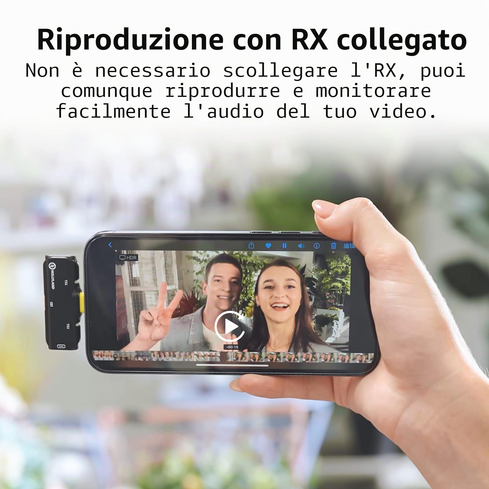 Hollyland Lark C1 Microfono Lavalier Wireless per iPhone con Lightning Certificato MFi 200M 8H Cancellazione del Rumore Plug-Play 2.4GHz Micro Lavalier Senza Fili per YouTube Vlog Video, 1TX+1RX