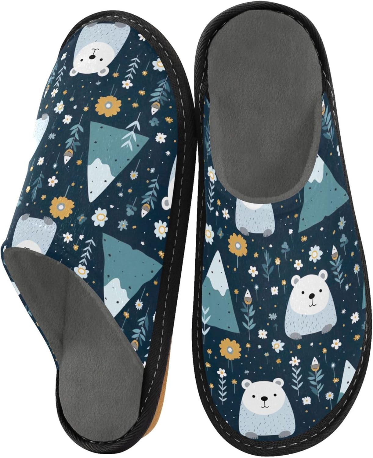 Cute Bear Flowers House Slippers – Cozy Fuzzy Slippers for Guests, Washable & Disposable, Perfect for Shoeless Home, Spa & Hotel Use A112945