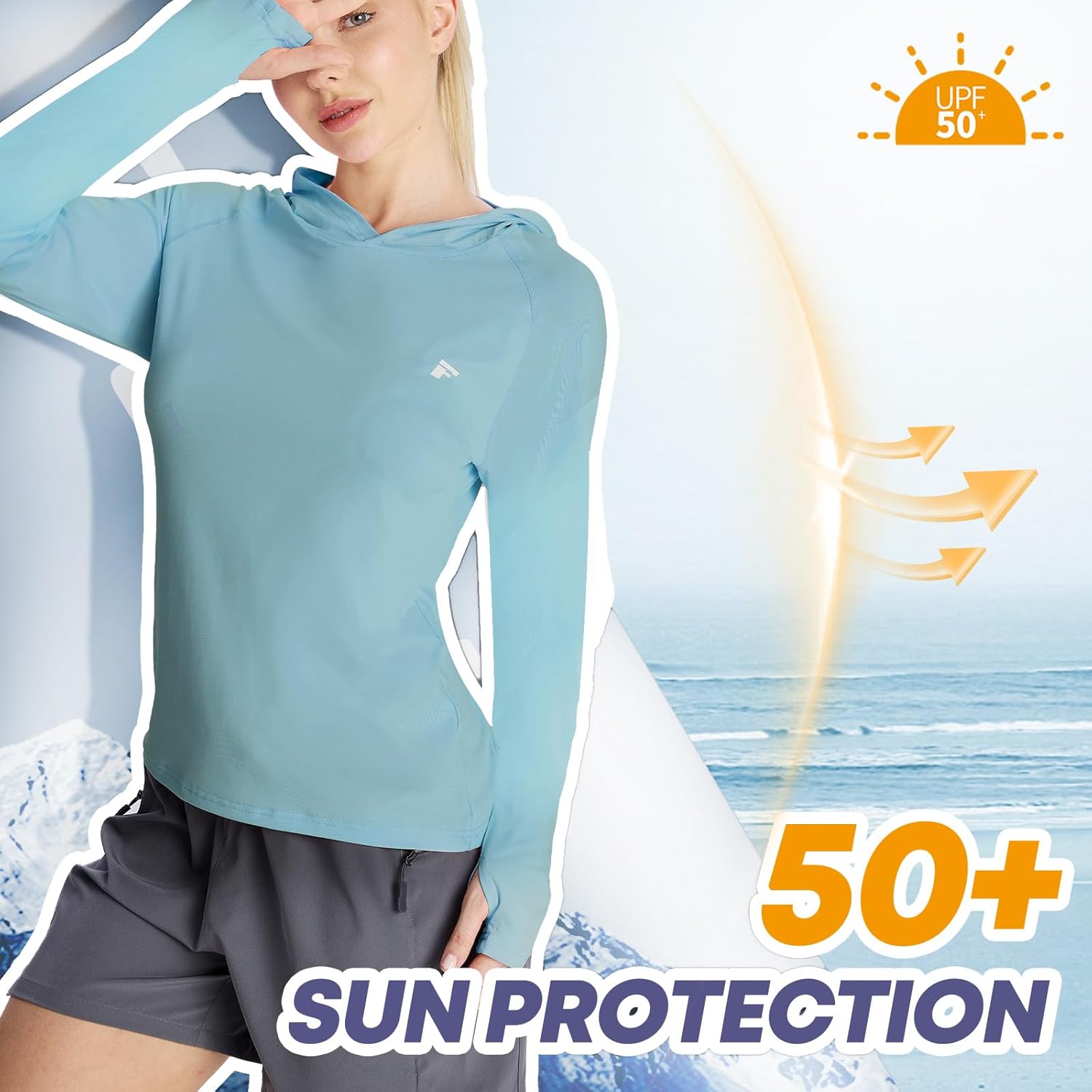 Women's UPF 50+ UV Sun Protection Hoodie, Long Sleeve Outdoor Athletic Shirt with Thumb Holes, 1/2 Pack - Image 3