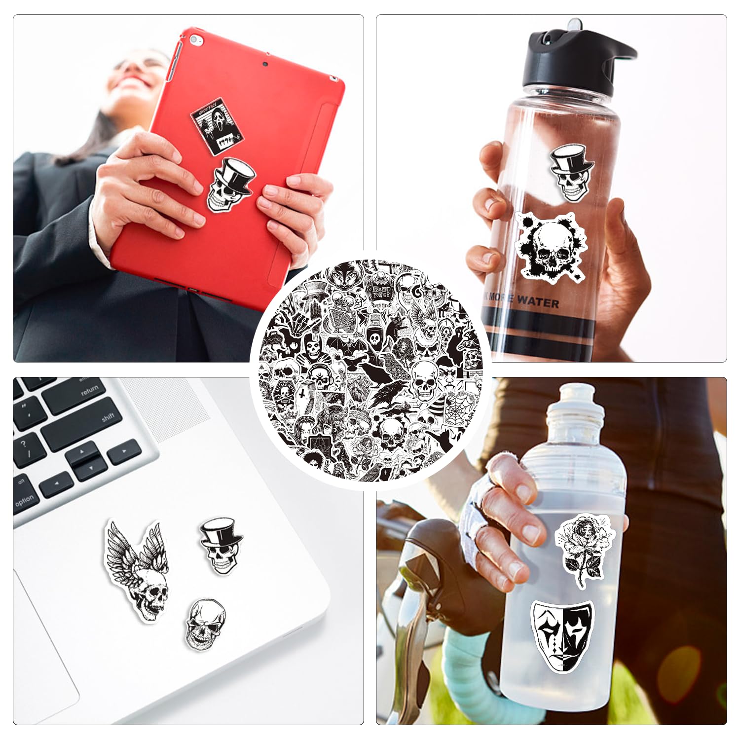 50 Adesivi Gotici Horror Bianco E Nero - Impermeabili Per Laptop, Borracce, Valigie, Skateboard